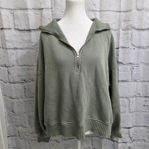 Aerie Sun's Out Quarter Zip Sweatshirt In Olive Fun Size Large